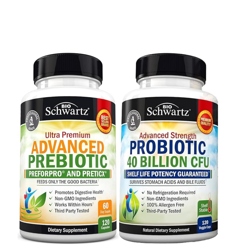 Advanced Prebiotic Gut Helse Supplement (2 måneders forsyning) Plus 40 milliarder CFU daglig probiotiske Supplement (2 måneders forsyning)