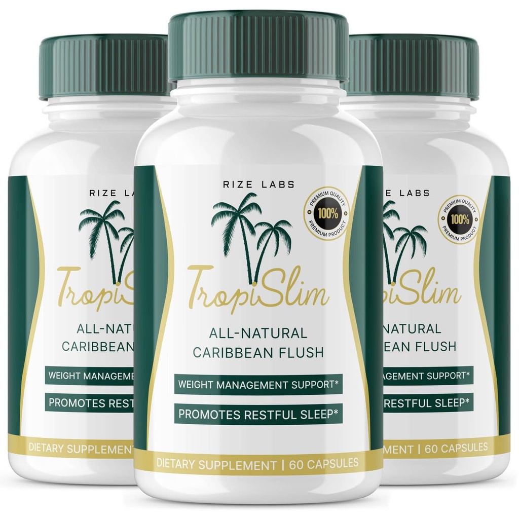 (Offisiell 3 Pack) Tropislim, Tropislim Alle naturlige Caribbean Flush, Vekttap Supplement, Tropislim Slimming Kapsler for kvinner, Sunn Livsstil + Leaner Physique, Tropiske Anmeldelser (180 Kapsler)