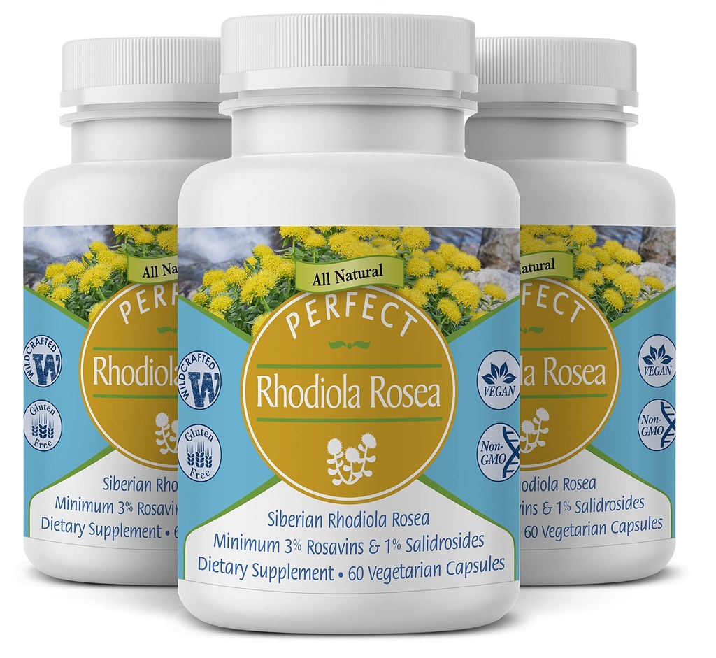 Perfekte kosttilskudd – perfekt Rhodiola Rosea – 60 kapsler – naturlig adaptogen Supplement – øker energi – bedre fokus – 3 pakke
