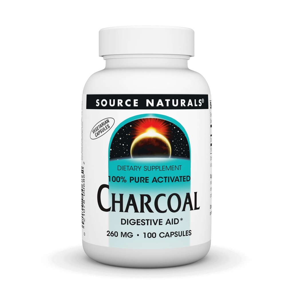Kilde Naturals Charcoal - 100% ren aktivisert, Digestive Aid - 100 kapsler