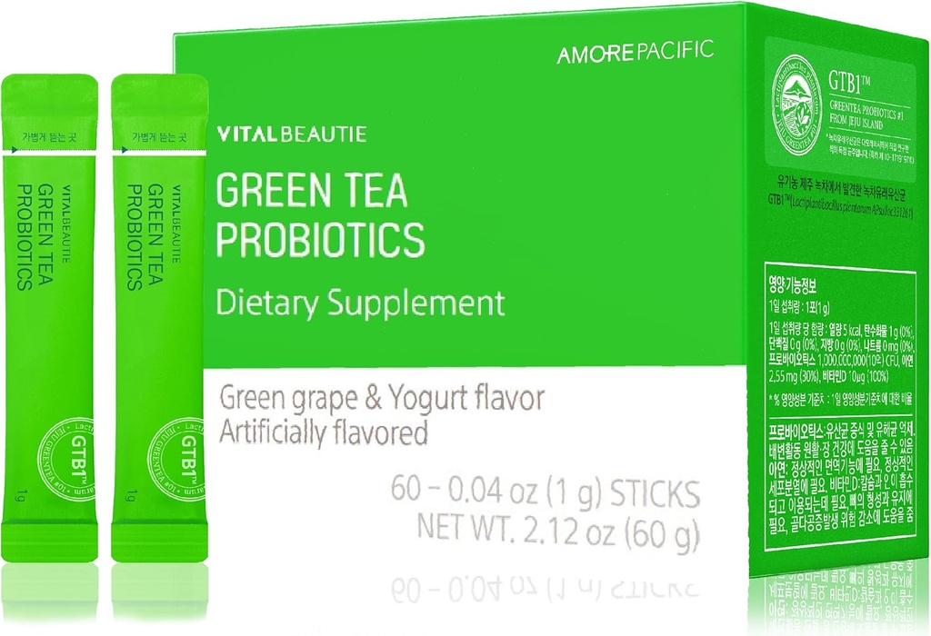 VITALBEAUTIE Grønn Te Probiotika (Plant-kildede probiotika) inneholdende vitamin D og sink for Gut Helse av AMOREPACIFIC Korean Acidophilus Probiotic - 60 Sticks
