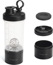Blender Protein Shaker Tritan flaske med pille/Powder lagringsbeholder for proteinshakes-pre treningsflaske-Mixer Cup-Gym Sport Vannflaske med Wire Whisk Balls Svart