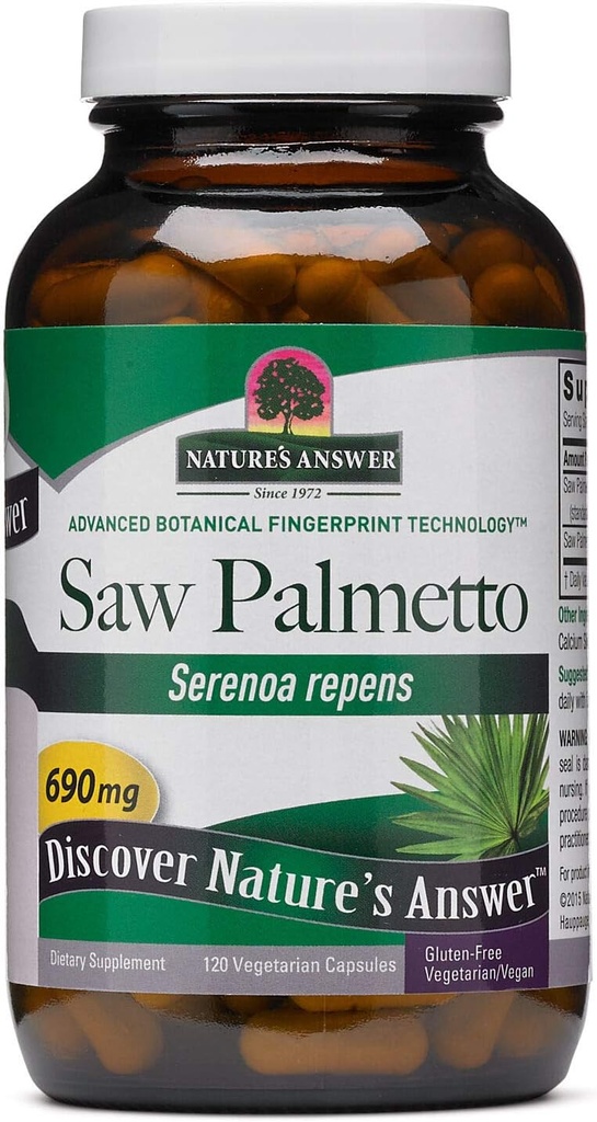 Naturens svar så Palmetto prostate 690mg 120-kapsler Supplement | Prostate Support | Naturlig urinbåndstrakt støtte | Fremmer hårvekst | Enkelt count