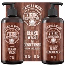 Vikingrevolusjon Beard Wash & Beard Conditioner Sett med Argan & Jojoba Olier - Myker og styrker - Naturlig Sandalwood Scent - Skjegg Shampoo med Beard Oil (17 oz)