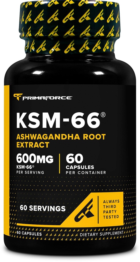 Primaforce KSM-66 Ashwagandha Root Extract (600mg) 60 Veggie Capsules - 5% Witanolides med BioPerine