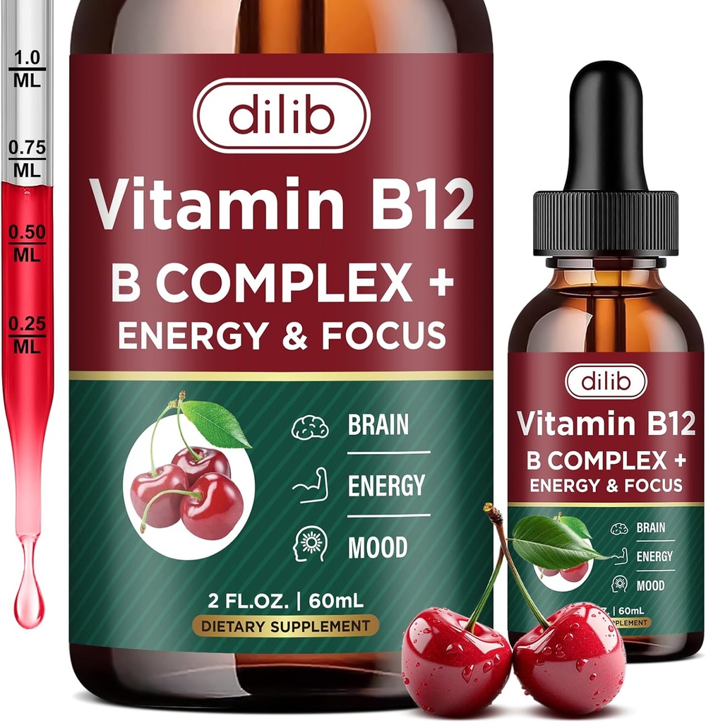 Vitamin B12 Complex 5000 mhg | Vegansk B12 flytende dråper sublingualt kosttilskudd | Metylkobalamin w/Folat, Biotin, vitamin C, B3, B5, B6 og B8 for langvarige energi og sunn metabolisme, 2 fl oz.