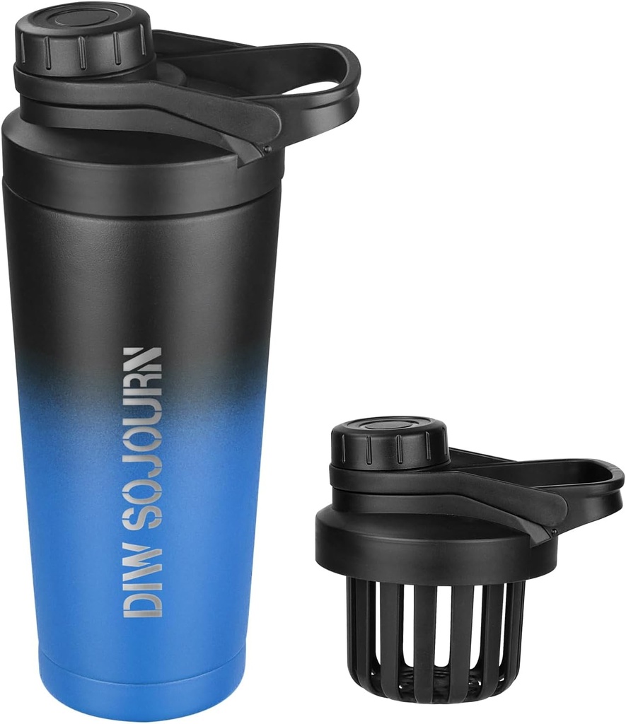 DIW 24 oz Shaker Flaske, Stainless stål blandingsflaske med støyfri design, isolert metall Shaker Cup for proteinblandinger og pre trening, Gym Cup Shaker (svart&Blue)
