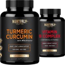 Vitamin B-kompleks og gurkemeie curcumin - inneholder alle essensielle B-vitaminer - B1, B2, B3, B5, B6, B7, B9, B12 og Biotin - høy absorpsjon Turmeriske kosttilskudd 1300mg for felles, Heart Helse