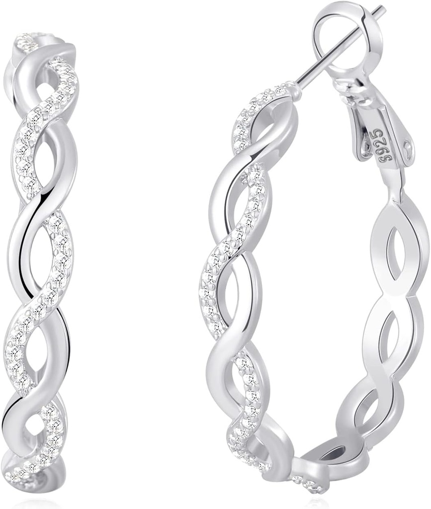 Senteria 925 Sterling sølv øredobber Hoops for kvinner lett Twisted Hoop øredobber med Cubic Zirconia Hypoallergenic Hoops øredobber (20/30/40/50/60MM)
