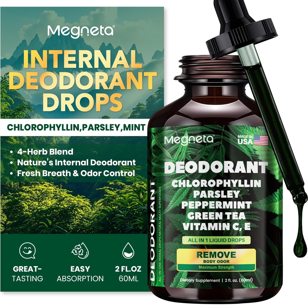 Klorofyll flytende dråper – Body Deodorizing Supplement for kvinner og menn – Detox, energi og hud helsestøtte– Vegan, ikke-GMO, 2 Fl Oz