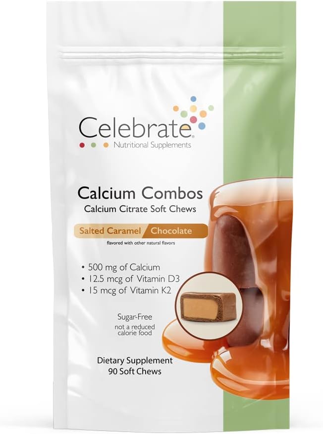 Kjenne vitaminer Bariatric 500 mg kalsiumcitrat myk Chews Combo med 500 IU vitamin D3 - essensielt for gastrisk bypass pasienter og bein helse - sukker og glutenfri, karamell sjokolade (90 Chews)