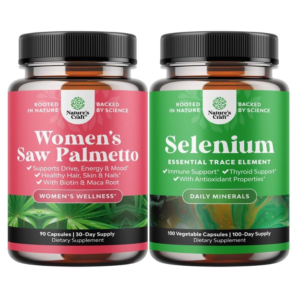 Bundle av ekstra styrke så Palmetto for kvinner og ren selen thyroid støtte Supplement - DHT blokker tykkere hår vitaminer for hår tap - antioksidant kosttilskudd og naturlig immunforsterkning