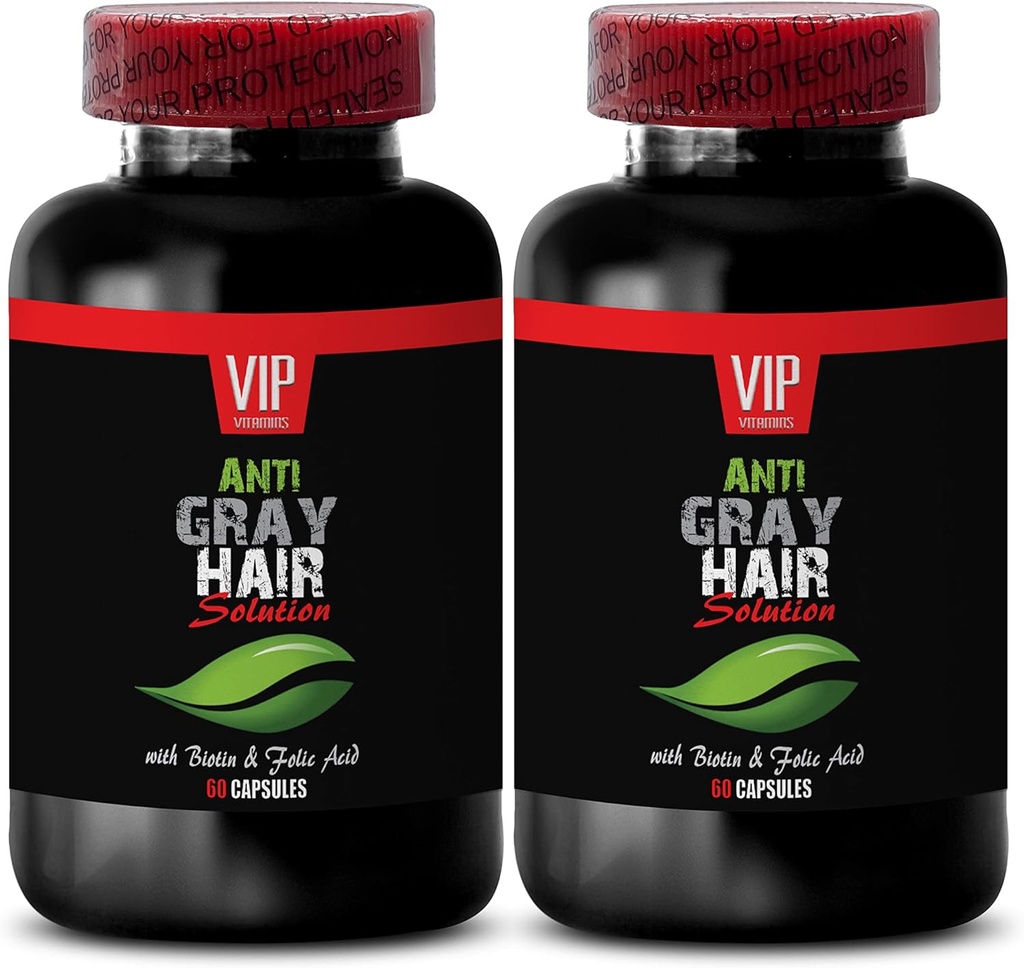 Pure Biotin pulver - Gray Hair Solution - Antigrå hår formel, grå hår piller, grå hår løsning, antigrå hår supplement, grå hår supplement til reverse, grå hår omvendt - 2B 120 Caps