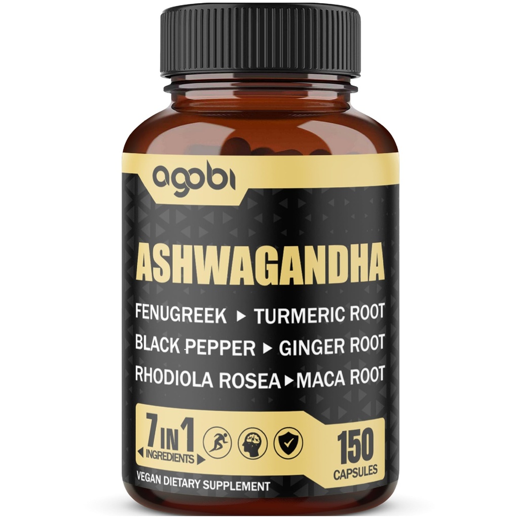 Ashwagandha Extract Kapsler 7 Herbal ingredienser 8050 mg - Blandet Fenugreek, Maca, Turmeric, Rhodiola, Ginger & Black Pepper - søvn, ånd, immun- og energistøtte - 5-måneders forsyning