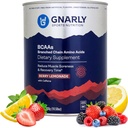 Gnarly Nutrition BCAA Powder, Berry Lemonade – Pre-Workout BCAAS Aminosyrer – NSF Sportsertifisert – Supplement til støtte og gjenoppbygge muskel – Berry Lemonade med koffein, 10,58 oz