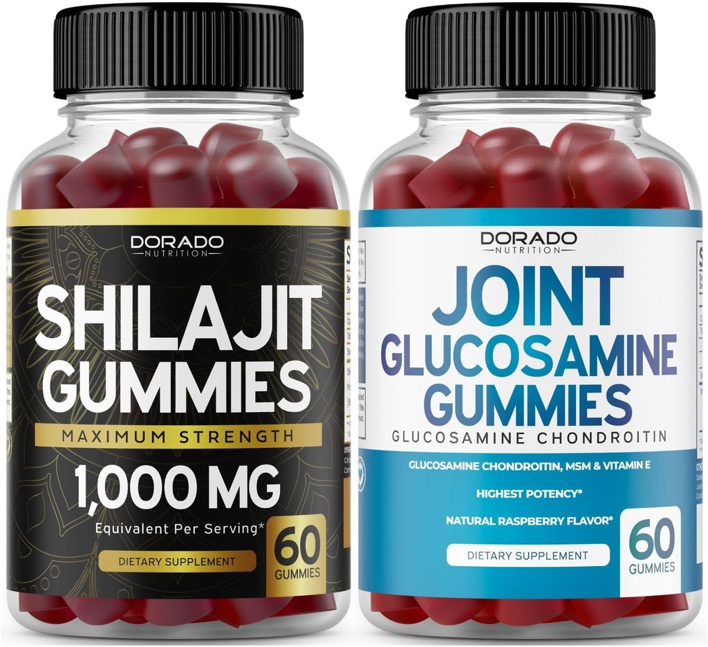 DORADO NUTRITION Shilajit Gummies for menn og kvinner (60 gummies) og Glukosamin Chondroitin (60 greve)