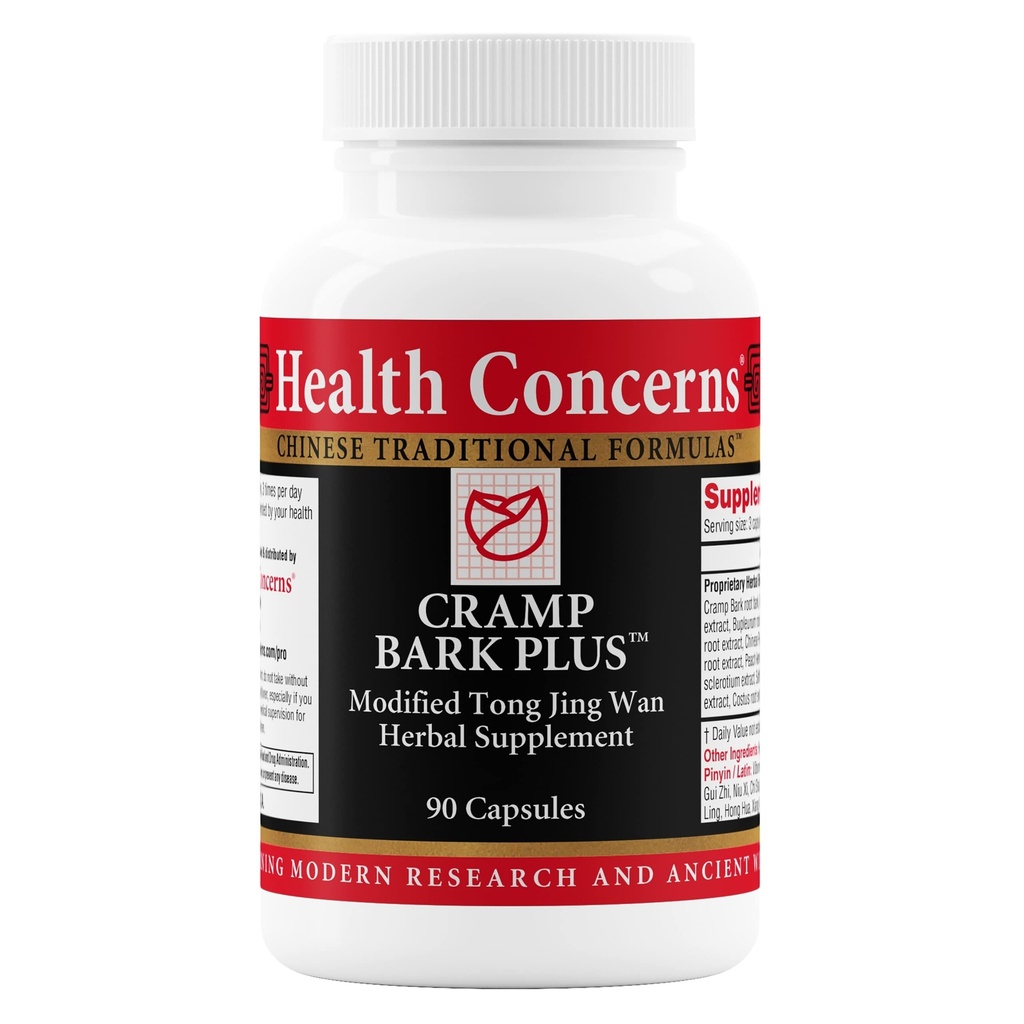 Helse bekymringer Cramp Bark Plus – Menstruell Cramp Relief & Hormonal Balance – Sirkulasjonsstøtte – Dong Quai, Black Cohosh, Bupleurum & Kinesiske urter – Herbal Supplement for kvinner – 90 Kapsler