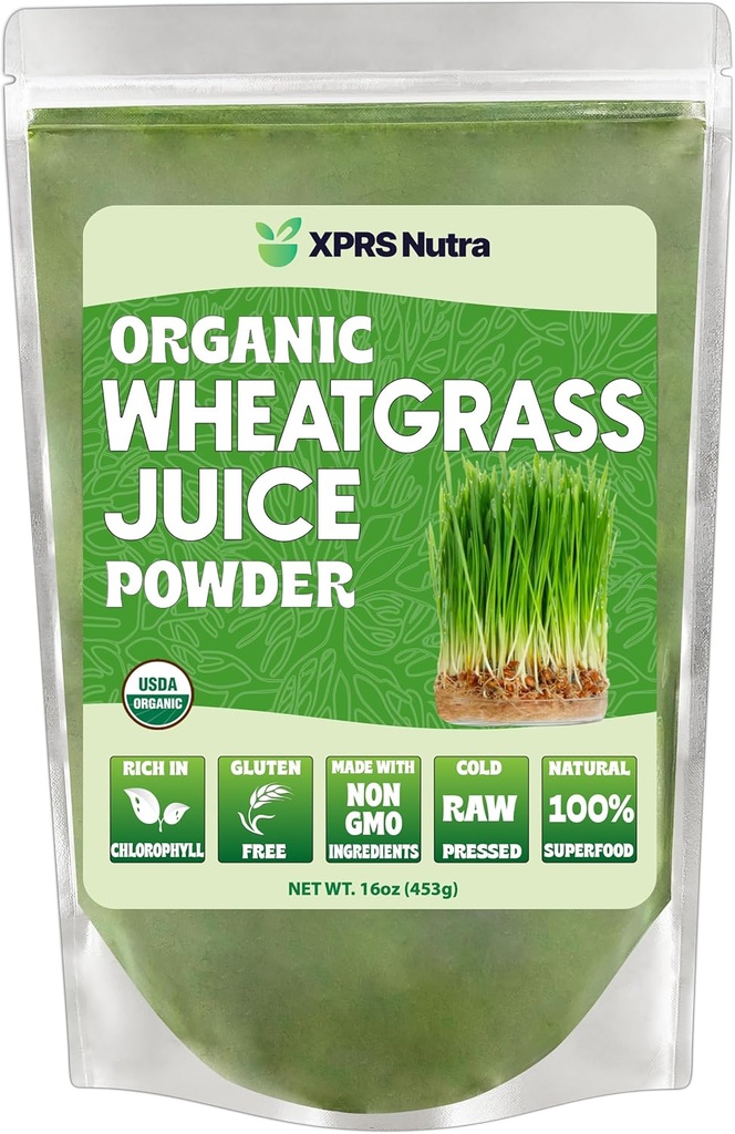 XPRS Nutra Organic Wheatgrass Juice pulver - Sustainablely voksende - Instant Wheat Grass Juice pulver laget av konsentrert juice - mer Potent enn organisk Wheatgrass pulver - 16 Ounce