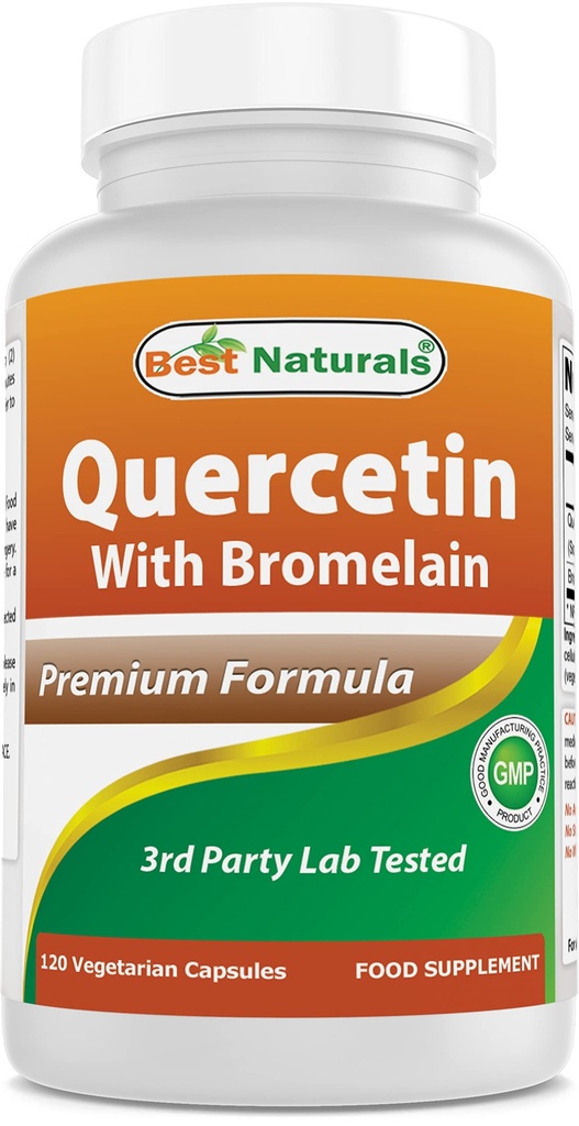Best Naturals Quercetin med Bromelain Veggie Capsule - 800 mg Quercetin & 165 mg Bromelain (2400 GDU / g), 120 greve