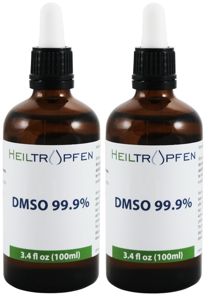 2X DMSO 99,9 % farmasøytiske ingredienser | Lav lukt - Dimetylsulfoksydvæske | 2X 3,4 Oz - 2X 100 ml | Høy renhet | Set av to | Heiltropfen®