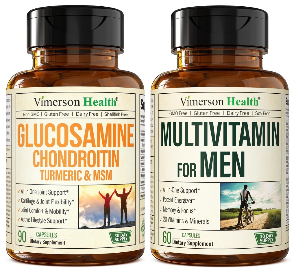 Glucosamine Chondroitin Turmeric MSM + Mens Multivitamin 2-Bottle Supplement Bundle for Ham. Felles Helse, Inflammatory Response, Immunstøtte, Antioksidant egenskaper