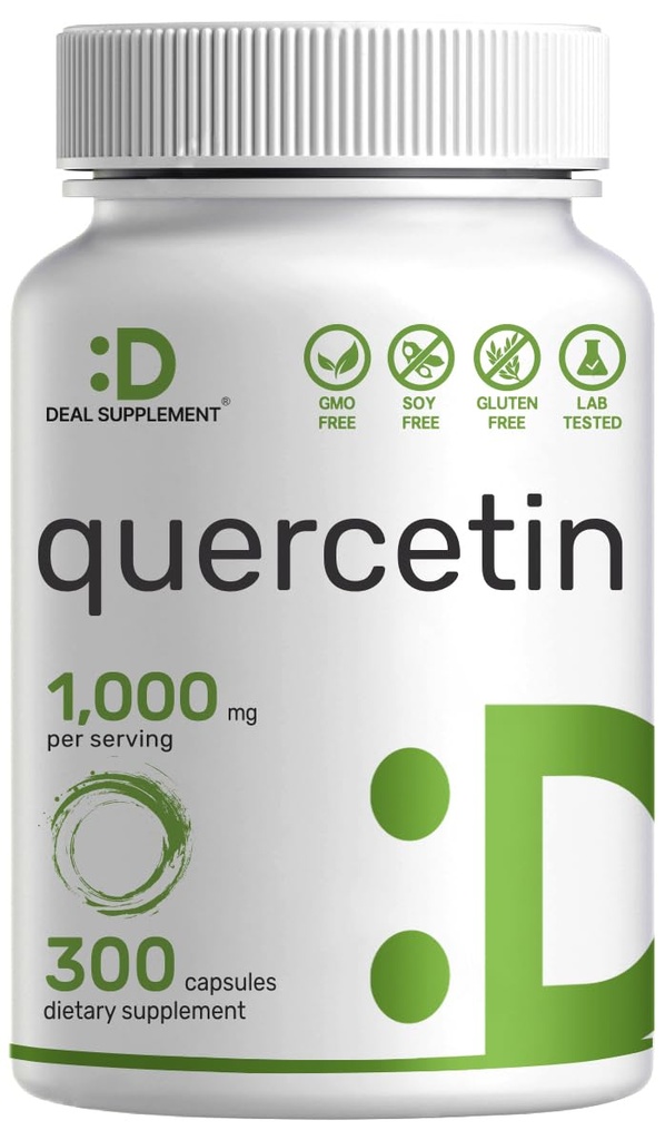Quercetin 1000mg Per Serving, 300 kapsler - Sunn Immune Support Supplements, Høy Biotilgjengelige Flavonoider, Naturlig Antioksidant - Ikke-GMO, Soya Gratis, Ingen Gluten