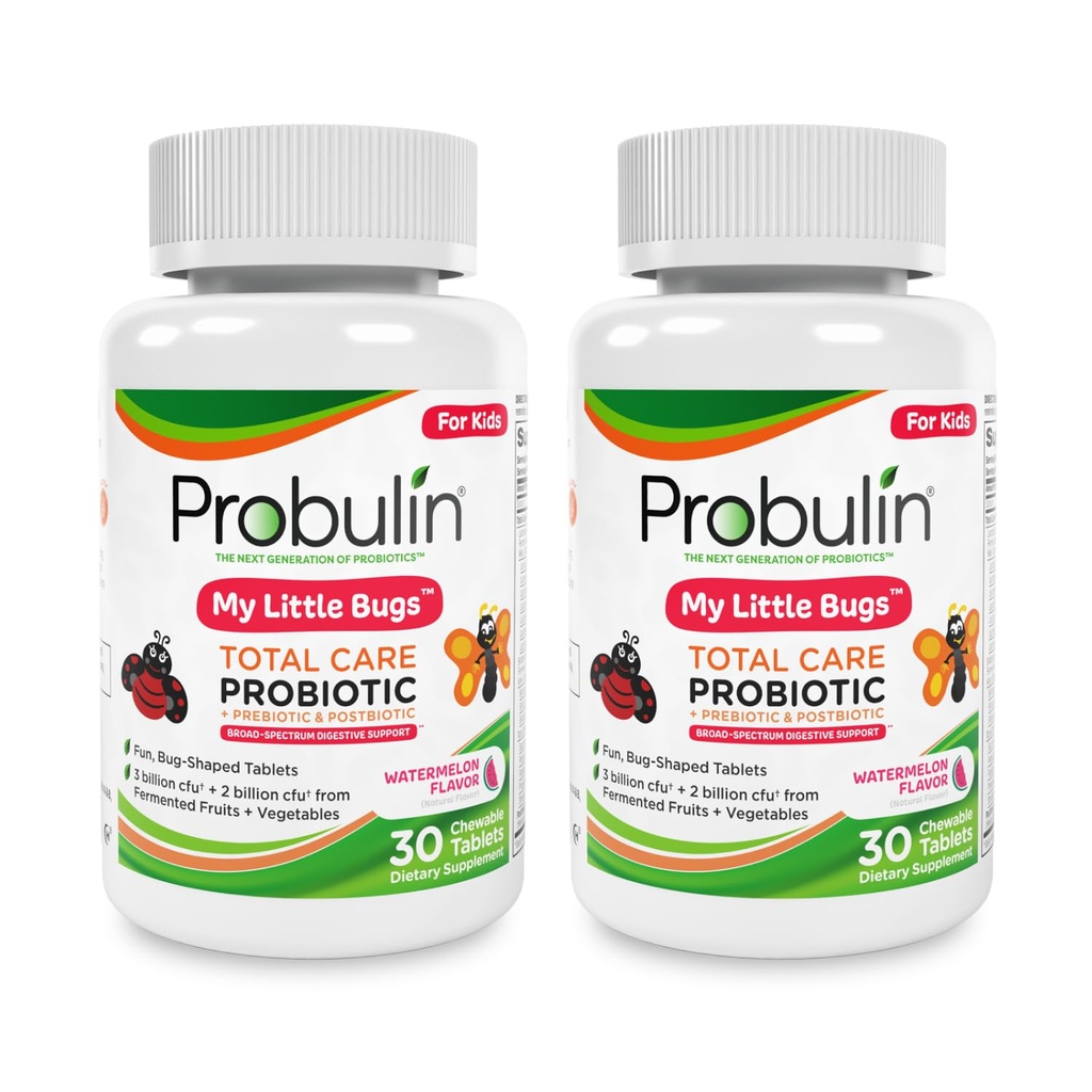 Probulin Total Care My Little Bugs Prebiotika, Probiotika og postbiotika - 5 milliarder CFU - 15 Strains - 30 Chewable Tabletter (Twin Pack)