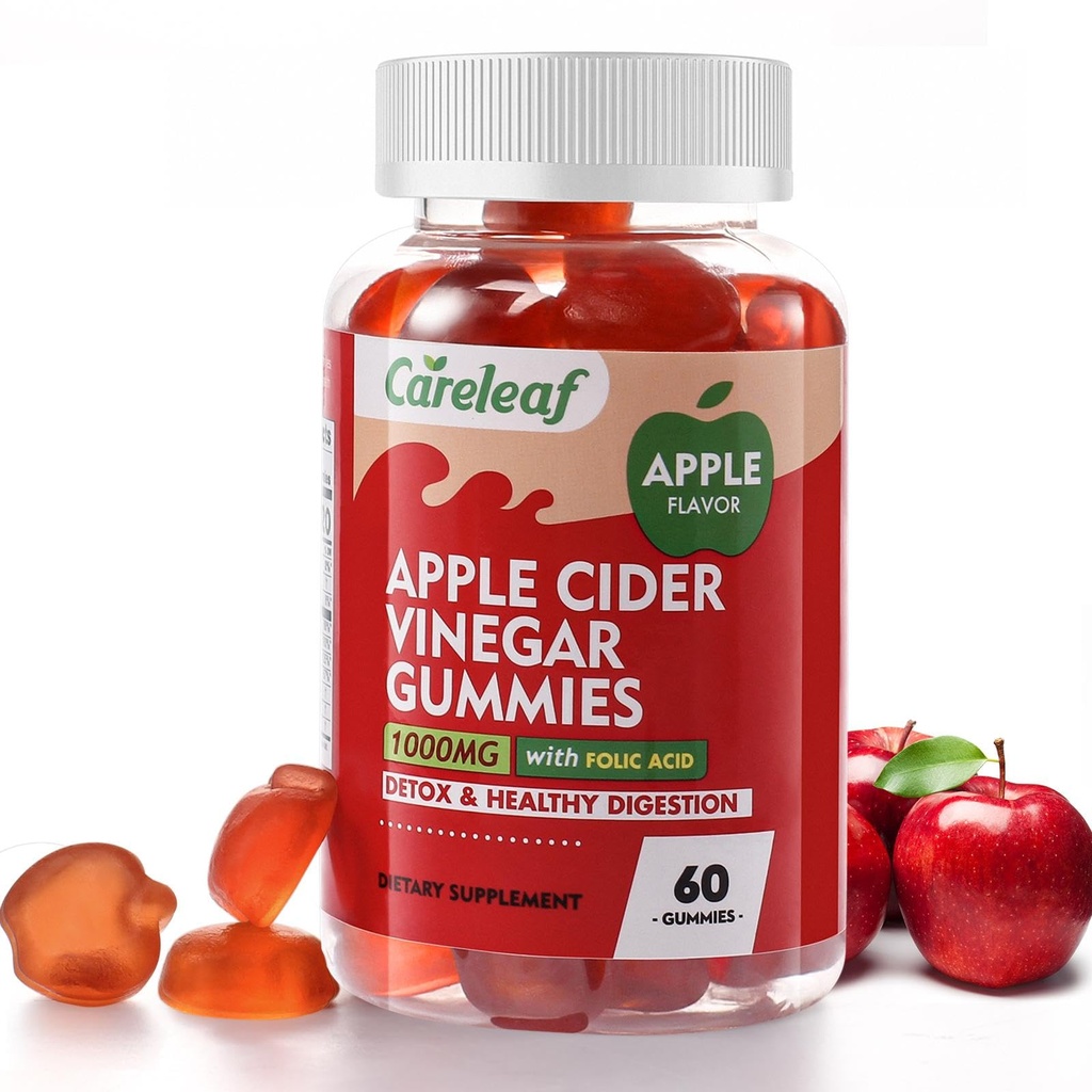 Eple Cider Vinegar Gummies 60 greve 1000mg AVC med vitamin B6 vitamin B12 for metabolisme, Digestion, Detox, Gut & Immune Helse