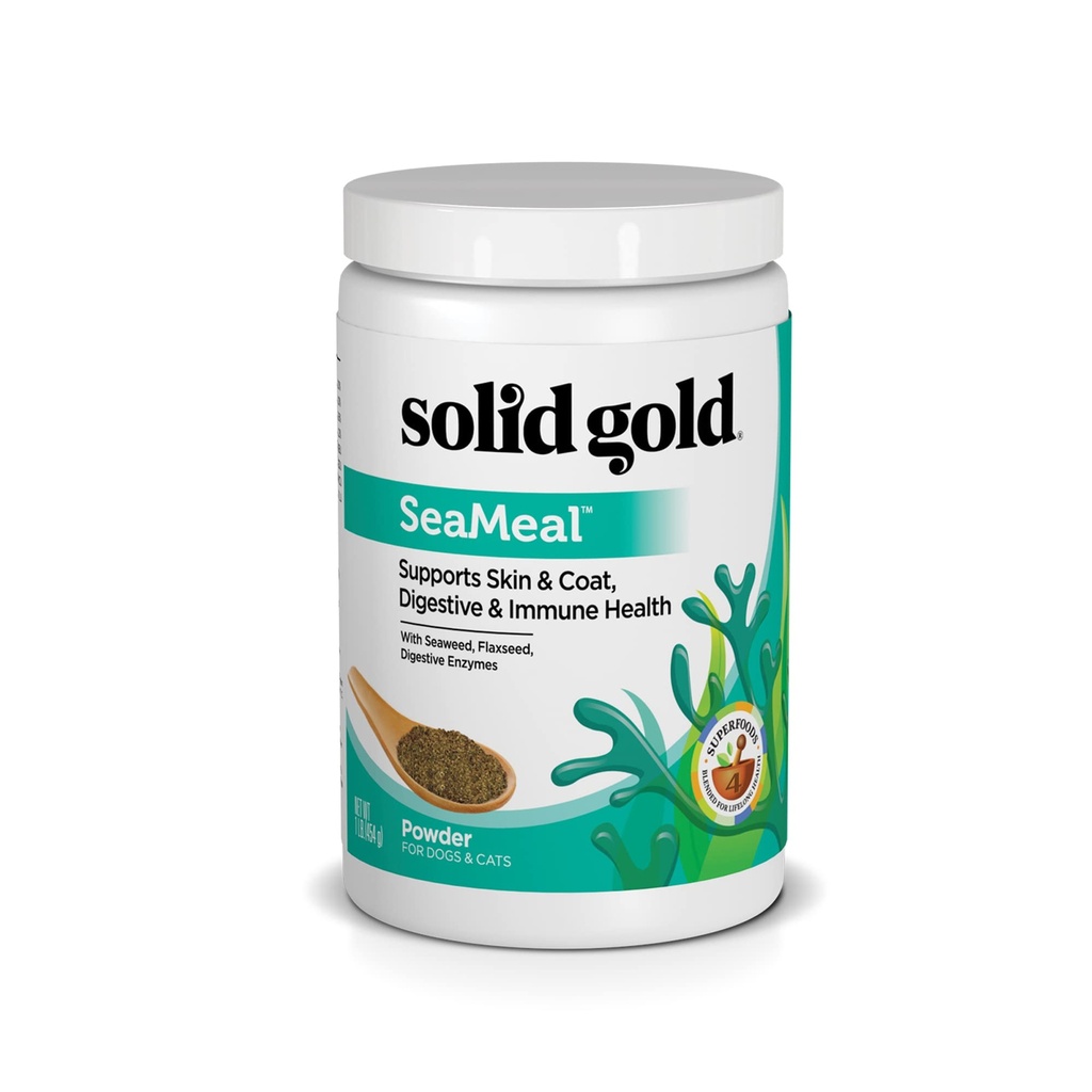 Solid Gold Cat & Hund Multivitamin pulver - Kelp pulver, Omega 3 & Vitaminer for tann, Digestive, Immune, Hud & Coat Helse - Multi vitamin for hunder & katter - Cat & Hunde Mattilskudd - 1lb