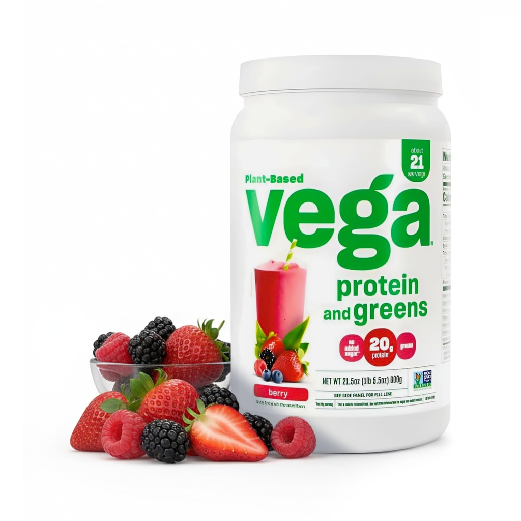 Vegaprotein og grønn proteinpulver, Berry - 20g Plantebasert Protein Plus Veggies, Vegan, Ikke GMO, Eraprotein for kvinner og menn, 1,3 lbs (Packaging May Vary)