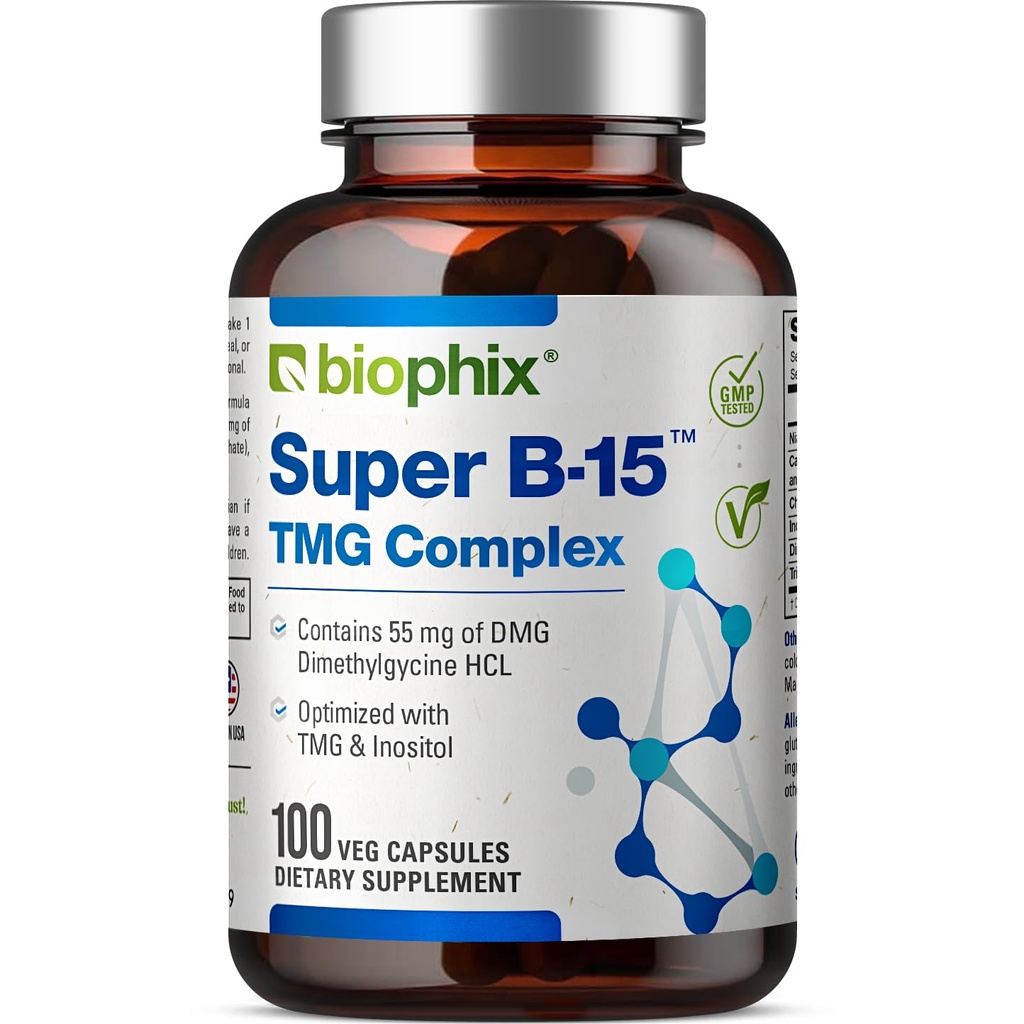 Biophix Super B-15 100 Veggie Caps - Niacin Kalsium Choline Inositol DMG TMG - støtter sunn oksygen energinivå