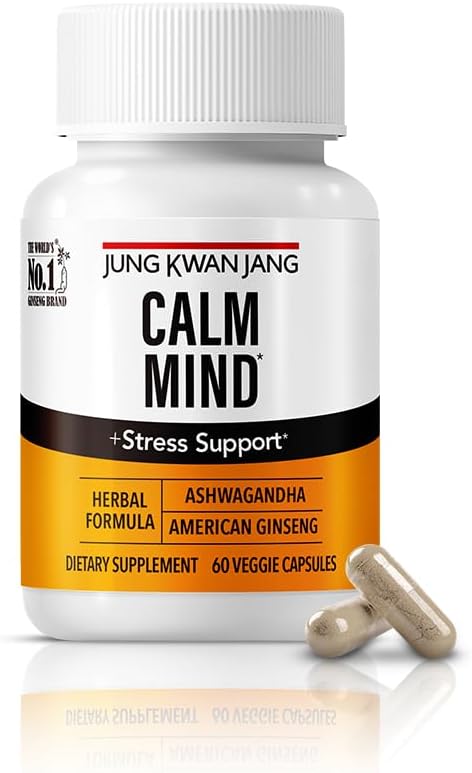 JUNG KWAN JANG Calm Formula med Ashwagandha 300mg, amerikansk Ginseng 428mg og L teanin 204mg Supplement - 60 kapsler for menn og kvinner