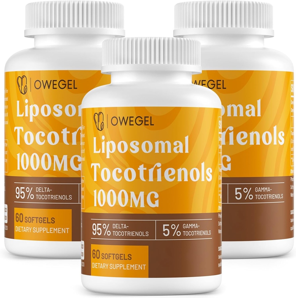 Liposomal Tocotrienols 1000mg - høy biotilgjengelighet Vitamin E Tocotrienols Supplements,95% Delta & 5% Gamma Tocotrienol Kapsler støtte hud,Bone,Antioksidant,180 Softgels