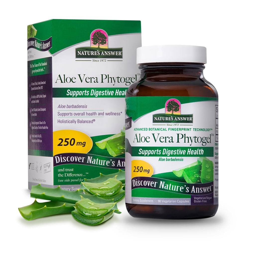 Naturens svar er Aloe Vera Phytogel | Støtter Digestiv helse | Vegan, Non-GMO | Veggie Capsules 90Ct