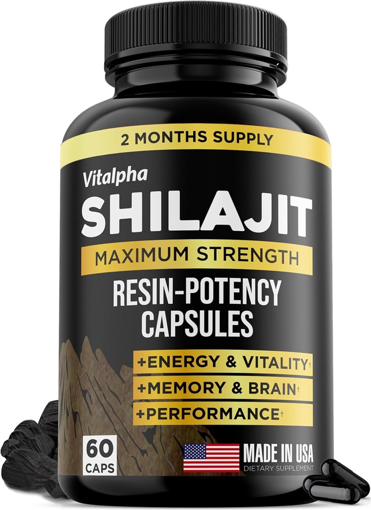 Resin-Potency Shilajit Kapsler (50% Fulvic Acid) - 500 mg Max Potency Extract - Organic Shilajit - laget i USA - 85+ Spor Mineraler - månedlig forsyning - 60 teller