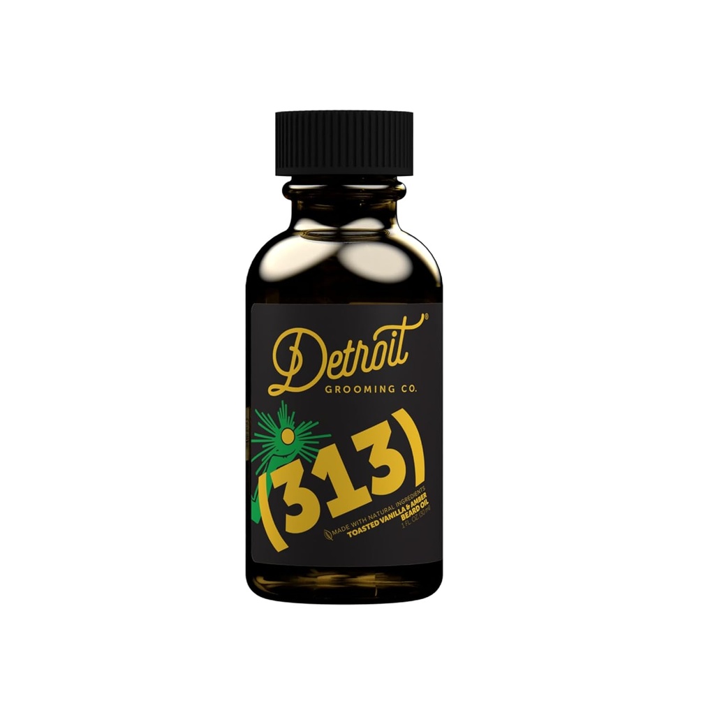 Detroit Grooming Beard Olje |Historisk & Nourishing Formula med Sweet Almond & Vitamin E | Toasted Vanilla & Amber • 313 Scent (1 oz)