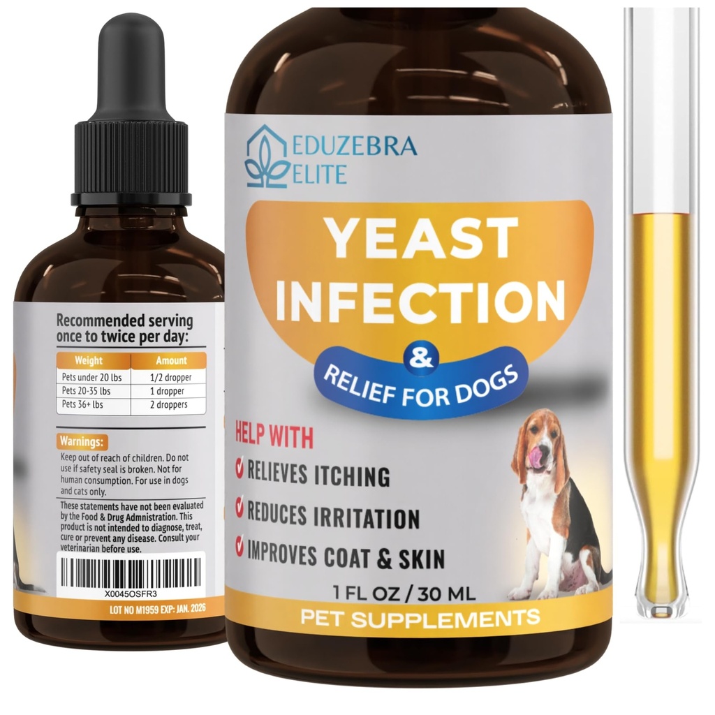 Yest Infektionsbehandling for hunder - Reduserer irritasjon og inflammasjon - Soothing Itch Relief, øreinfeksjonsbehandling