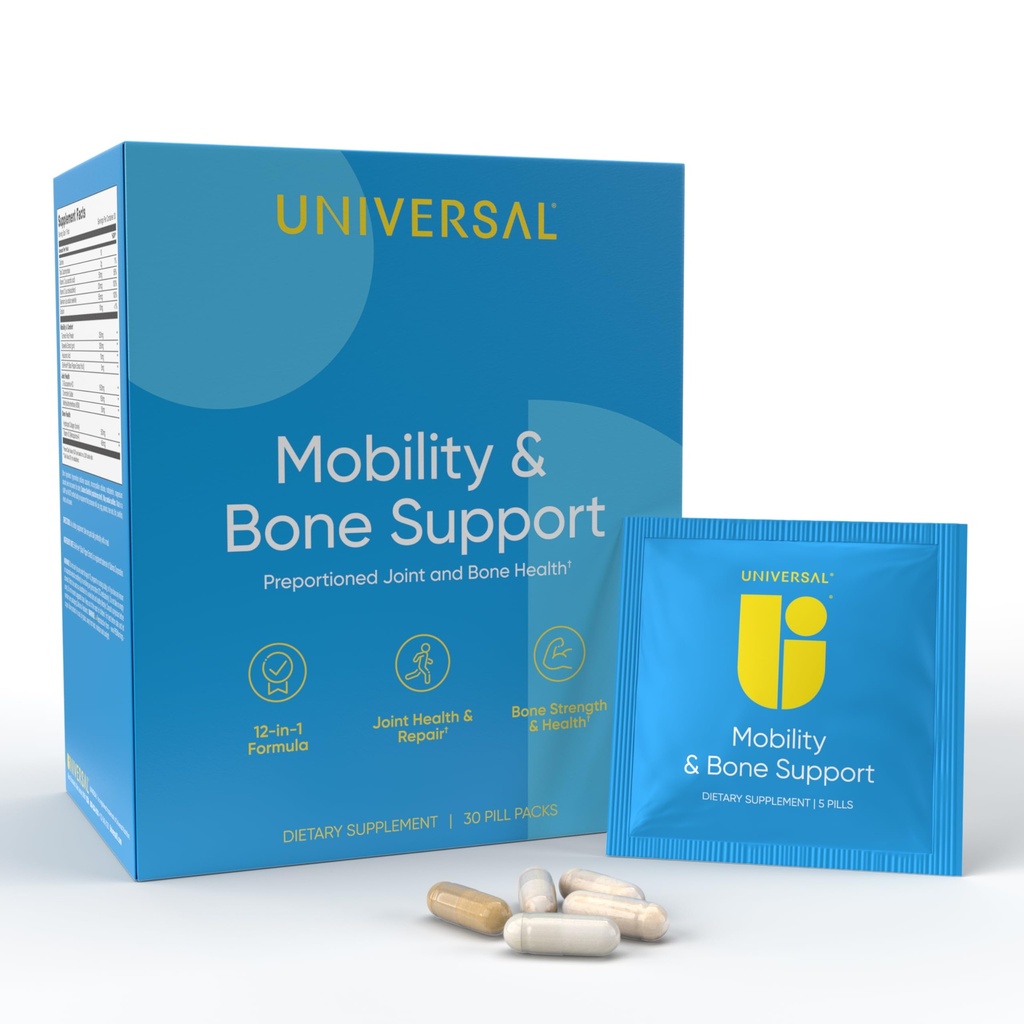 Mobilitet & Bone Support Daglig Multivitamin - 12-i-1 Bein, Knull, Kartong, Ligament, Joint Supplement for kvinner og menn, Kollagen, Turmeric, Glukosamin Chondroitin MSM Kapsler - 30 Vitaminpakker