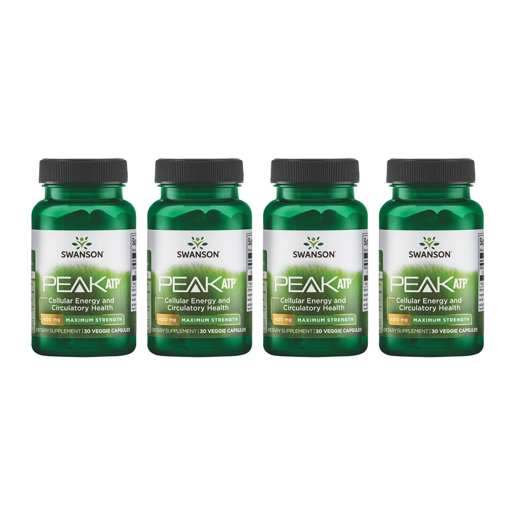 Swanson Maks styrke Peak ATP-Naturlig kosttilskudd som fremmer Cellular Energy Support-støtter fysisk ytelse og fremmer sunn blodstrømsstøtte-(30 Veggie Kapsler, 400 mg hver) 4 pakke