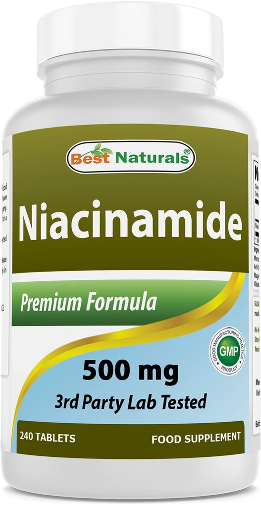 Beste Naturals Niacinamid 500mg 240 tabletter (egnet for vegetarisk) - Ikke-flusende Form av Niacin (vitamin B3)