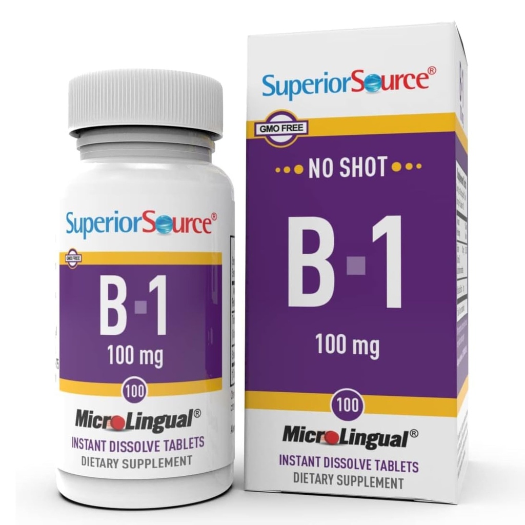 Superior Source B-1 100 mg - vitamin B Supplement støtter sunn energi og vekst - nerve- og digestive system støtte formel med Thiamin - 100 sublingual oppløsning tabletter