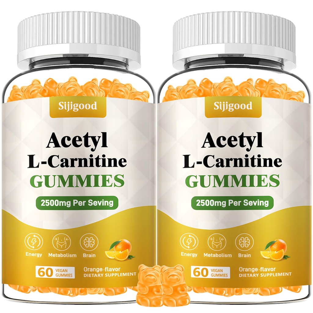 2 Pakke Acetyl L-karnitin Supplement, Naturlig ernæringstilskudd for økt energi, immunitet, Vegan, Orange Flavor, 120 Antall
