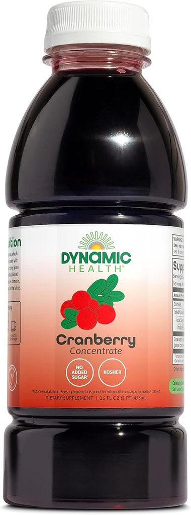 Dynamisk helse ren Cranberry Unsweeted 100% Juice Konsentrat, Naturlig antioksidant Supplement, Ingen tilsetningsmidler, Ingen tilsatt sukker, Ingen konserveringsmidler, 16 Serveringer, 16oz