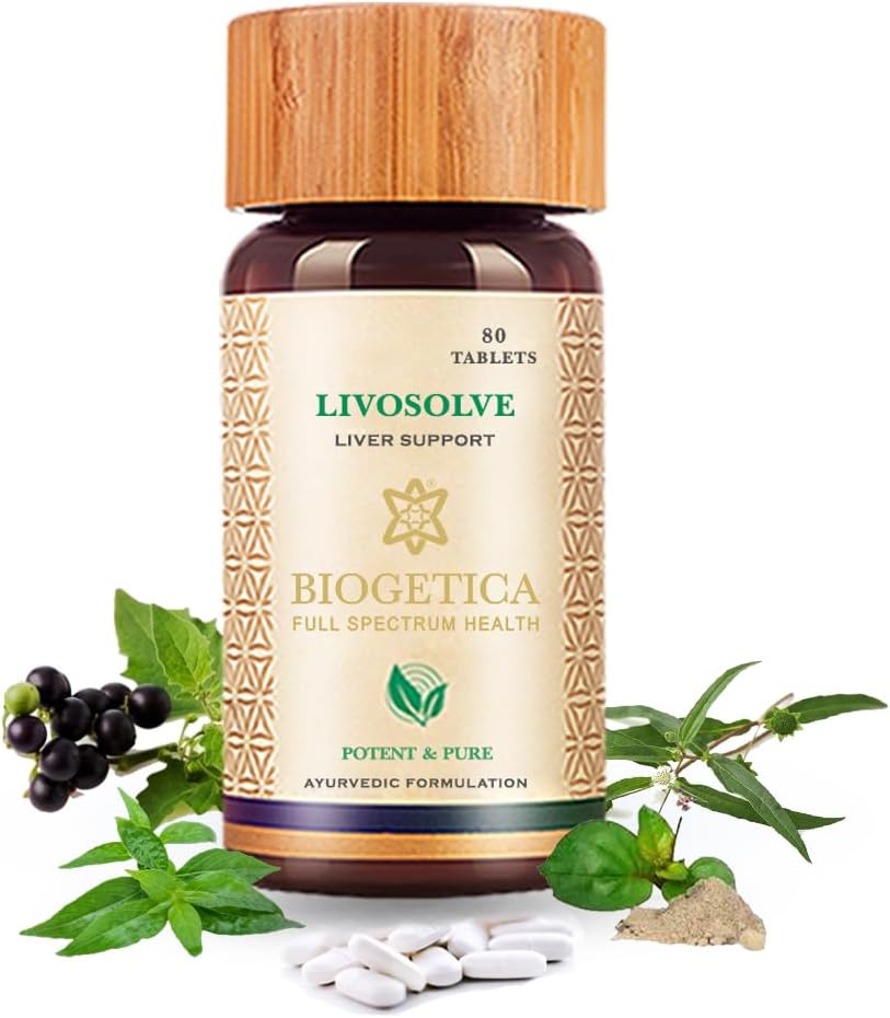 Biogetica Livosolve Herbal Supplement for Liver Care - Total Liver Support, Cleanse & Detox, Beskytter Celler & Enzymes - 100% Vegan Non-GMO - 80 tabletter