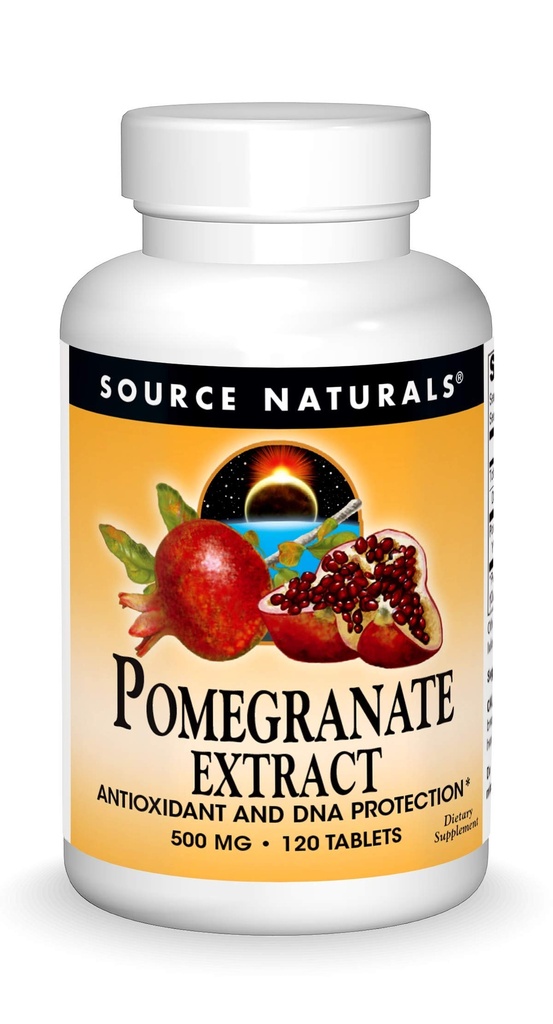 Kilde Naturals Pomegranate Ekstrakt 500 mg komplett hele frukt Ellagic Acid Antioksidant & lagt til fiber - 120 tabletter
