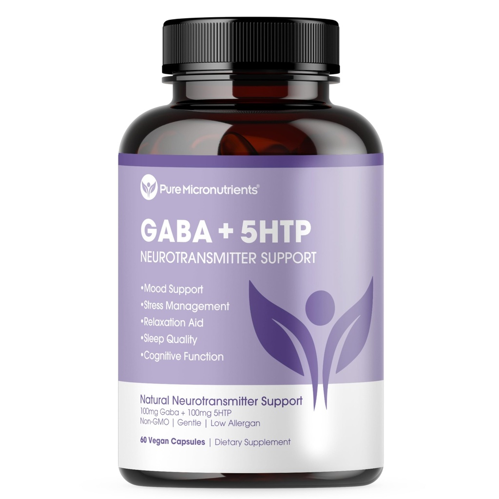 Ren 5-HTP (5-hydroxytryptophan) Plus GABA Supplement - for søvn, Mood & Stress Management - 60 Veggie Caps