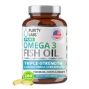 Renhet Labs Omega 3 Fish Oil 3000mg – DHA & EPA Omega 3 Fettsyre Supplement for å støtte hjerte og hjerne helse - Immun støtte Supplement - 180 Softgels (60 Serveringer)