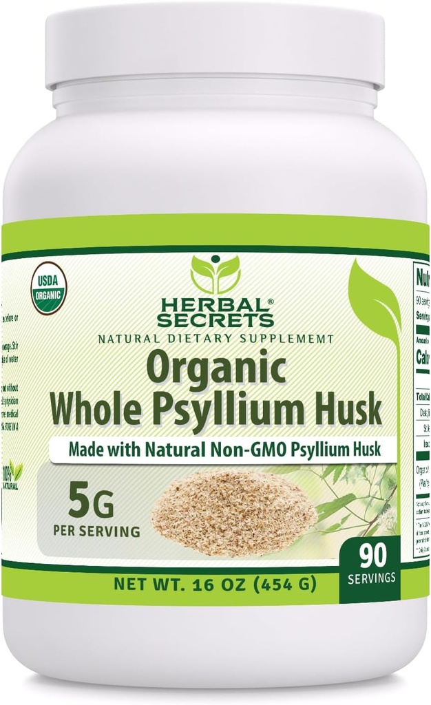 Herbal Hemmeligheter Hele Psyllium Husk pulver Supplement | 5 gram per servering | Ikke-GMO | Glutenfri | laget i USA (16 Oz, 1 pakke)