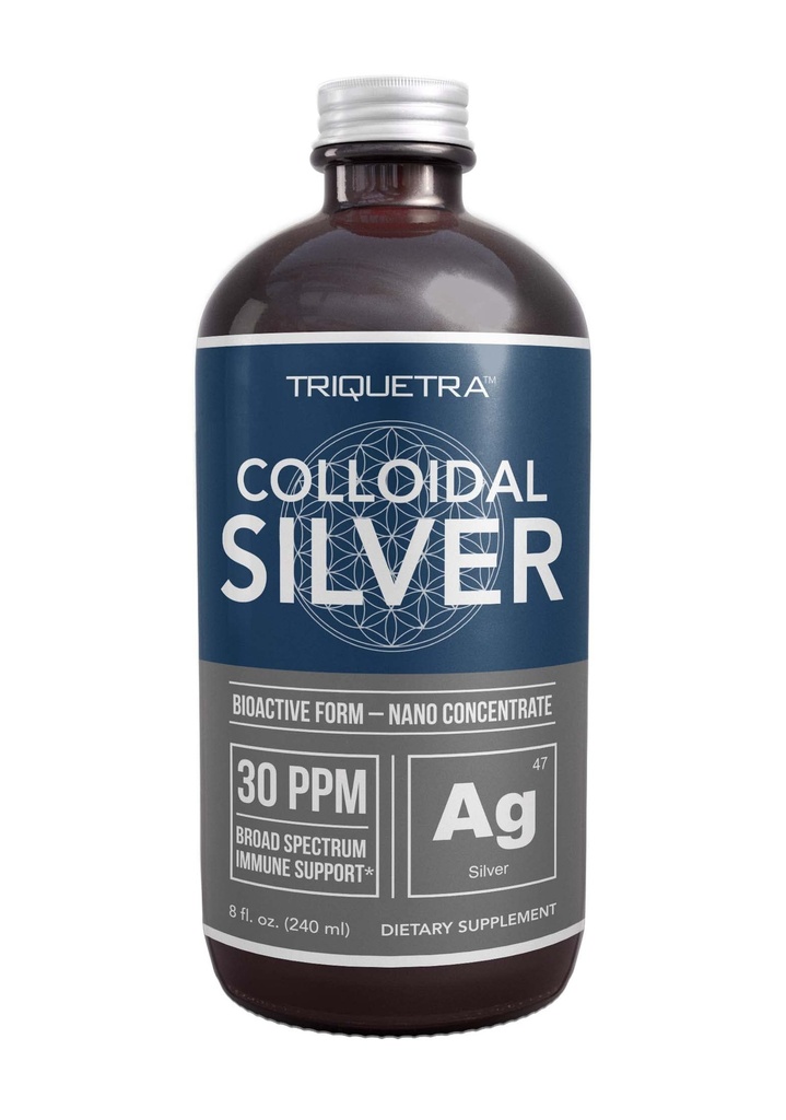Bioactive Colloidal Silver - 8 oz, Glassflaske, Vegan, Safe Doser med høyeste effektivitet - Nano Ions, 30 PPM - Immunstøtte (48 Serveringer)