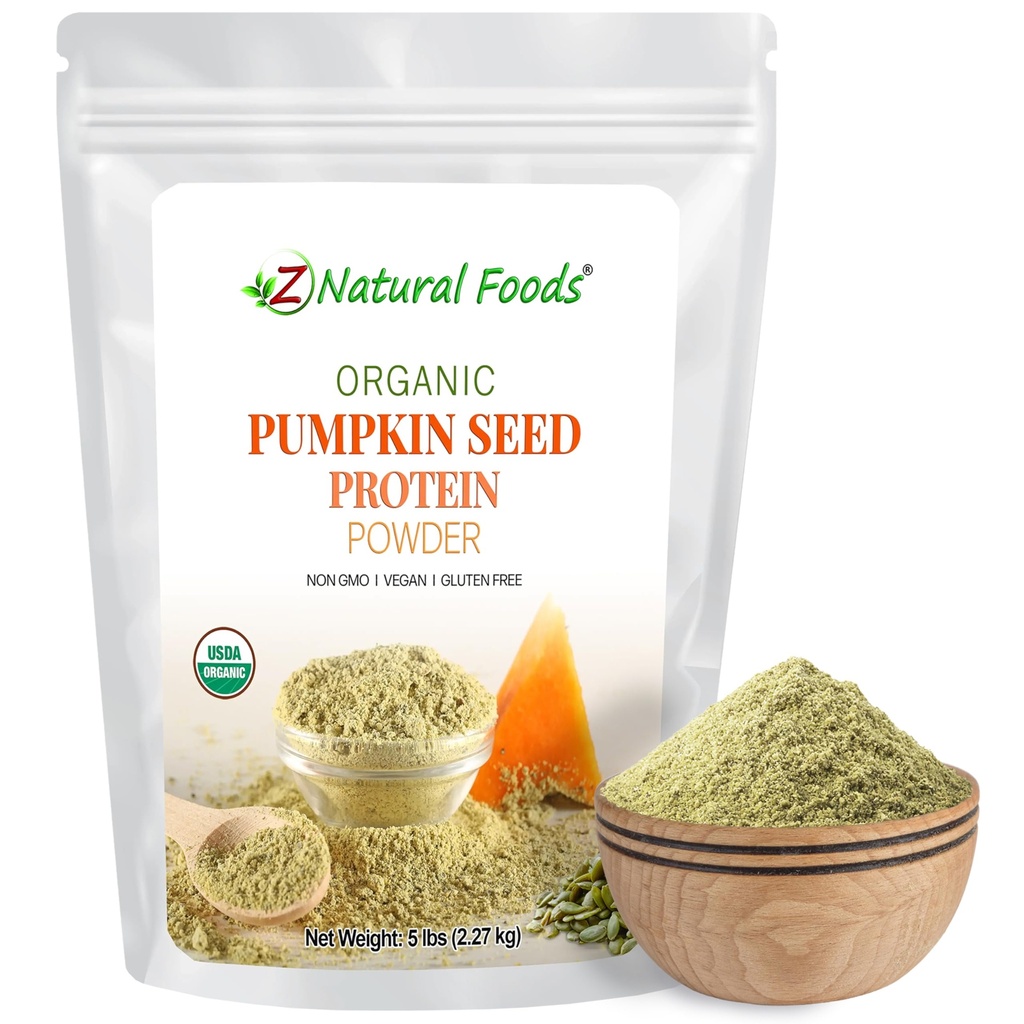 Z Naturlige Foods Organic Pumpkin Seed Protein Powder - Nutrient-Dense Fiber Supplement, Vegansk Pumpkin Protein pulver for hårhud Nagler Muskel Helse - Ideell for Smoothies Shake Baking Oppskrifter, 5 lbs